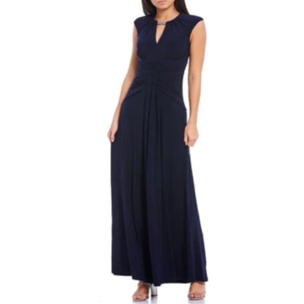 Vince Camuto Long Formal Dress 12 Blue Sleeveless Wedding Party Cruise Washable
